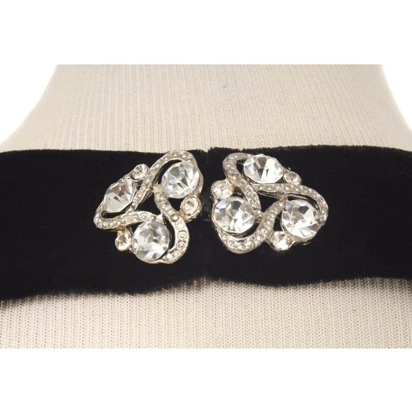 A.J. BARI Vintage Black Velvet Open Back Rhinestone Accent Evening Skirt Set - Picture 5 of 8